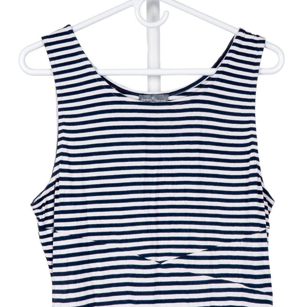 Market & Spruce Summer Dress XL Womens Striped White Blue Diagonals Sleeveless - Picture 2 of 7